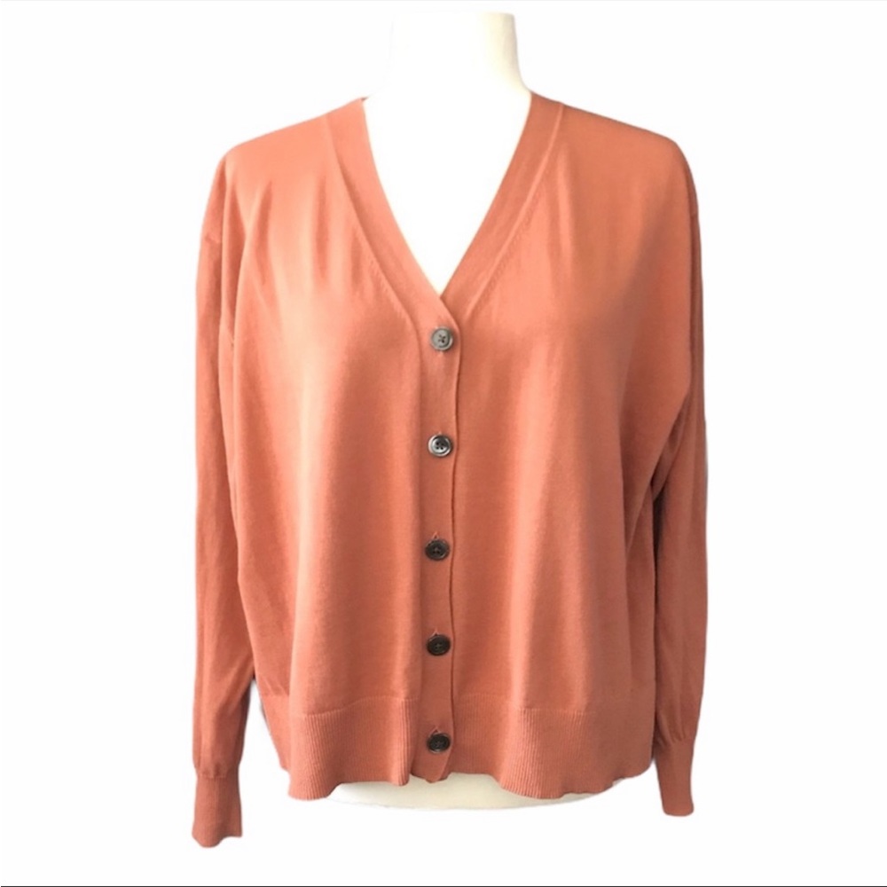 J. Crew Cotton Cardigan Sweater in Pumpkin Orange - Size Medium - Picture 2 of 11